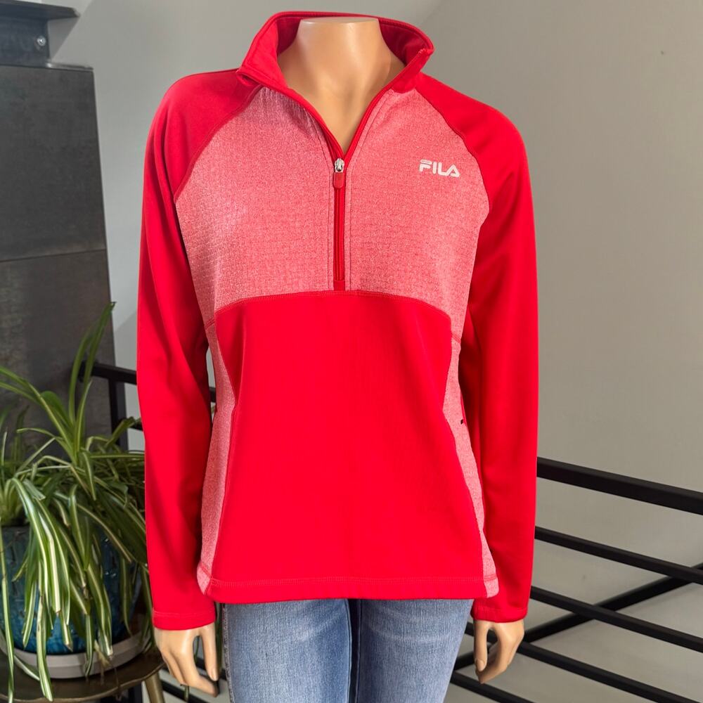 FILA Sport Women L 1/4 Zip Pullover Pink Colorblock Athletic Running Jacket